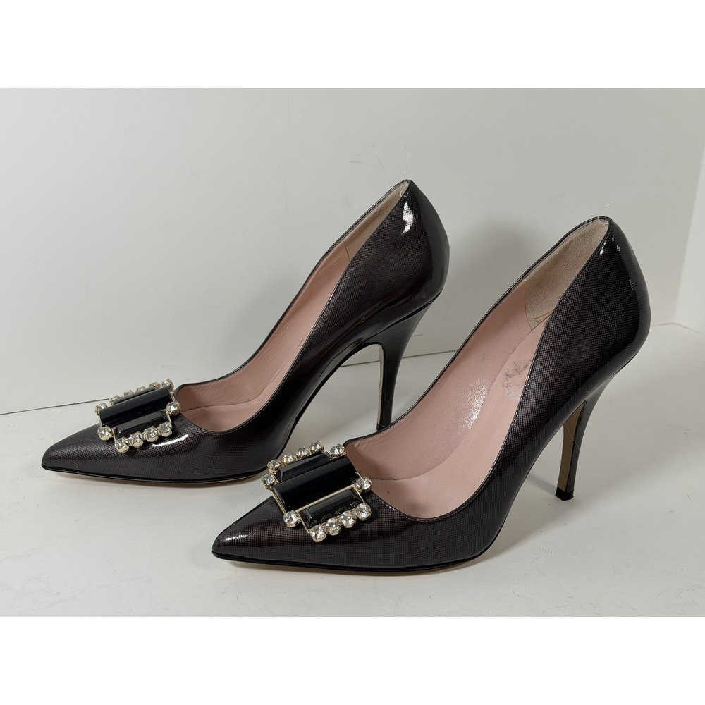 Kate Spade Laylee pumps, gunmetal grey Leather W/crystal-embellished buckle, 7‎